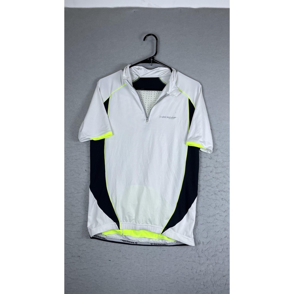 Dunlop Sport Cycling Jersey‎ Mens Medium White 1/4 Zip Short Sleeve Top Bike